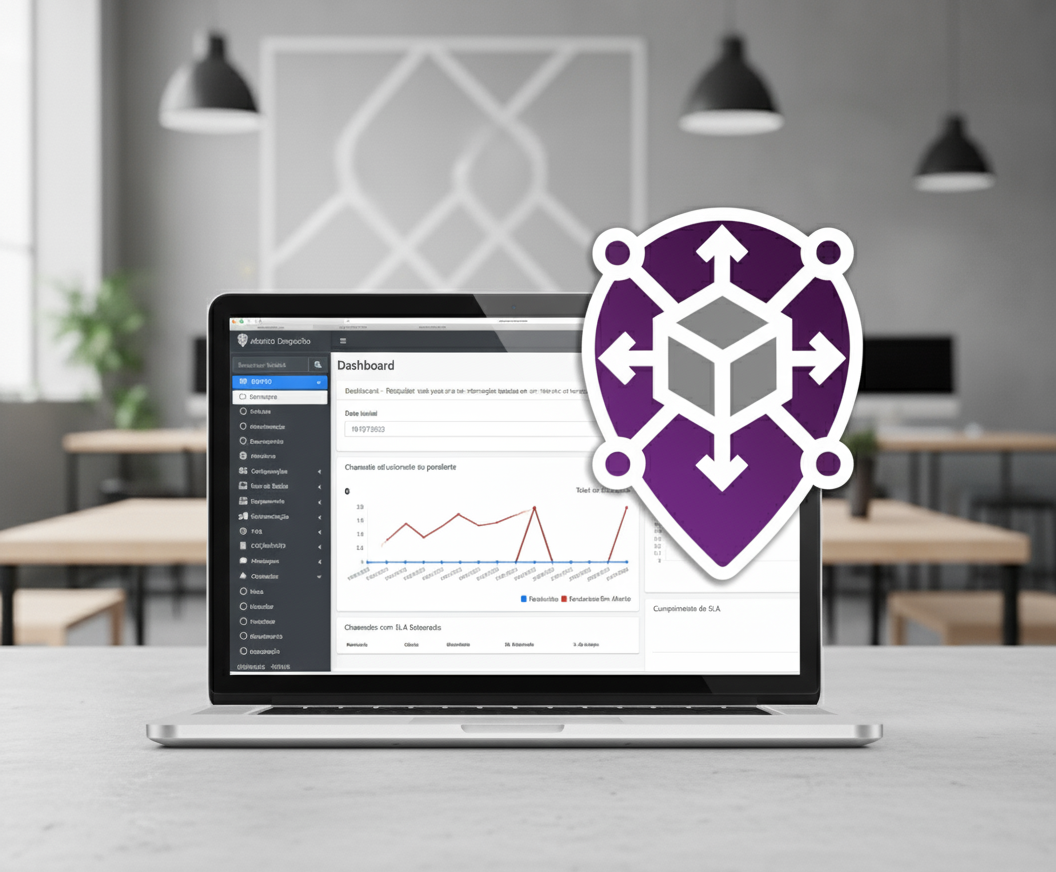 Dashboard do E-Ponto Despacho mostrando um mapa com rotas otimizadas e ordens de serviço